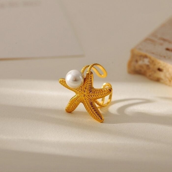 Bague « Étoile Perlée» Plaquée Or 18K